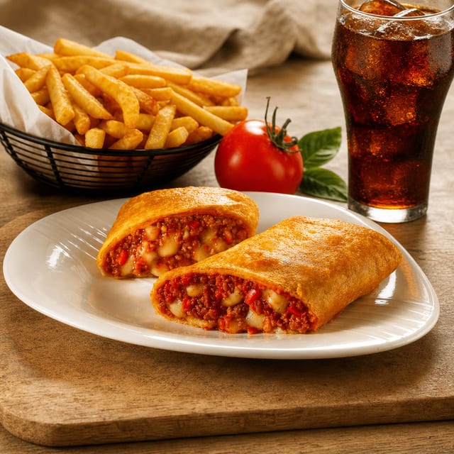 Pizza Puff With Fries.